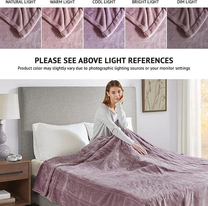 Beautyrest Heated Plush Elect Electric Blanket with 20 Heat Level Setting Controllers Equip with Secure Comfort Technology and 10 Hours Auto Shut Off, King: 90x100, Lavender,BR54-0657