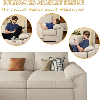 EASE MOOSE Oversized Corner Modular Sectional Sofa with Ottoman, Faux Leather Sectional Sofa with Deep Seat, Scratch Resistant Faux Leather Material, Extra Large L Shaped Couch,Beige