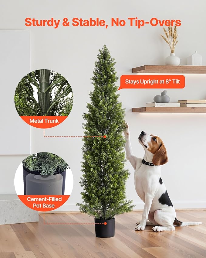 VEVOR Artificial Cedar Topiary Trees, 60 inch 2 Set Faux Pine Shrubs Plants, Fake Silk Tree Look Real, Easy Assembly for Decor Front Porch Outdoor Patio Garden Balcony Backyard Indoor Office