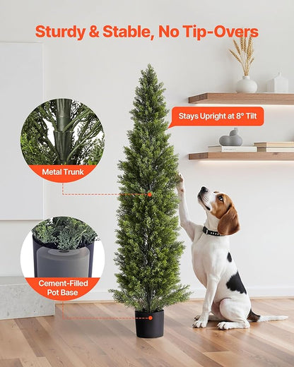 VEVOR Artificial Cedar Topiary Trees, 60 inch 2 Set Faux Pine Shrubs Plants, Fake Silk Tree Look Real, Easy Assembly for Decor Front Porch Outdoor Patio Garden Balcony Backyard Indoor Office