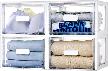 Vtopmart 4 Pack 18QT White Stackable Storage Drawers,Easily Assemble Acrylic Closet Organizers,Plastic Storage Bins for Bathroom,Cabinet,Kitchen Pantry,Under Sink Organization