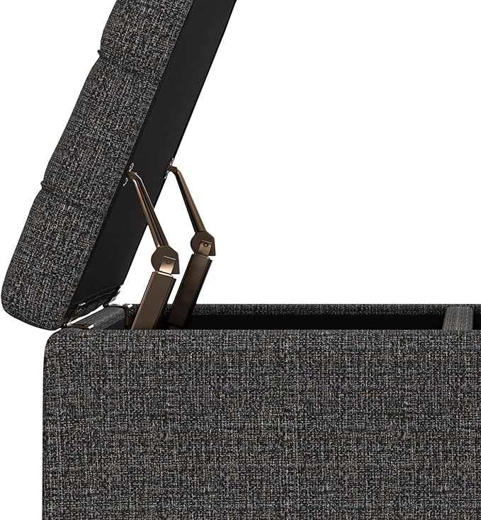 SIMPLIHOME Harrison 30 inch Wide Transitional Square Small Coffee Table Storage Ottoman in Ebony Tweed Polyester, Assembled, for The Living Room and Bedroom