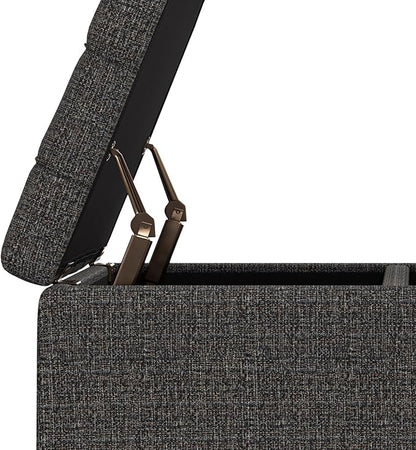 SIMPLIHOME Harrison 30 inch Wide Transitional Square Small Coffee Table Storage Ottoman in Ebony Tweed Polyester, Assembled, for The Living Room and Bedroom