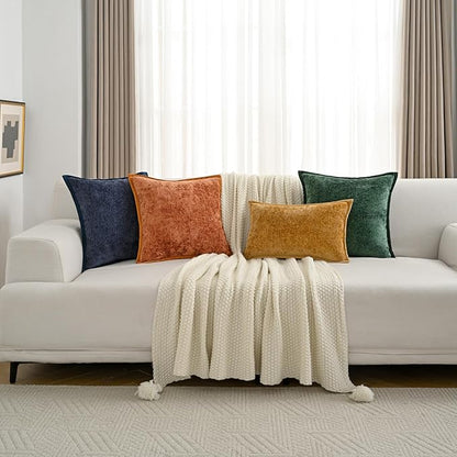 FUTEI Teal Chenille Throw Pillow Covers 26x26 Inch Set of 2,Soft Cozy Bound Edge Design Euro Pillow Sham,Home Decor for Couch Bed Living Room