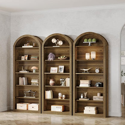 Tribesigns 77.16" Tall Arched Bookshelf, 6-Tier White Arched Bookcase with Storage Shelves for Living Room, Bedroom, Set of 2 (Brown, 6-Tier)