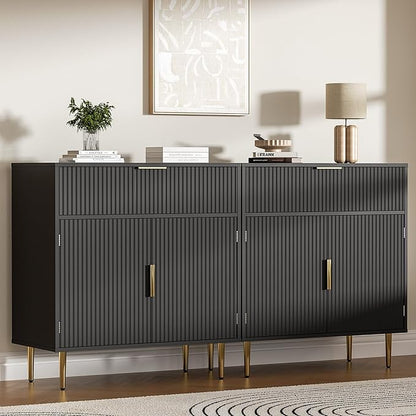 Sideboard Buffet Cabinet with 2 Doors & Drawer, Coffee Bar with Adjustable Shelves, Liquor Cabinet with Storage, Accent Cabinet Console Table for Living Dining Room, Black