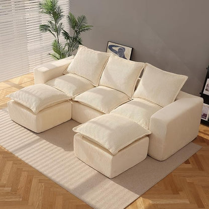 107" Comfy Cloud Couch with U-Shape Chaise & Deep Seat, Modular Sectional Sofa in a Box, Boneless Upholstered Couches for Living Room, No Assembly Required (Soft Corduroy, Beige)