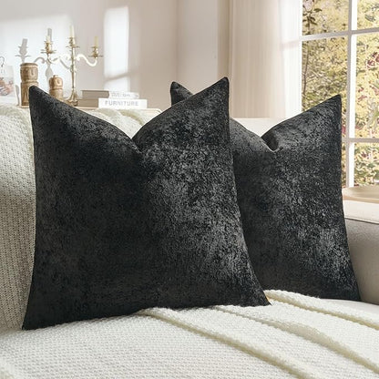 FUTEI Black Flannel Throw Pillow Covers 18x18 Inch Set of 2,Soft Dimensional Textured Cushion Cases,Modern Home Decor for Couch Living Room