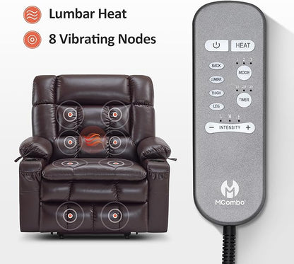 MCombo Dual Motor Power Lift Recliner Chair for Elderly, Lay Flat Lift Chair with Heat and Massage, Petite Wide Lift Chair, Cup Holders, USB A&C Ports, Faux Leather R7894 (Dark Brown, Small-Wide)