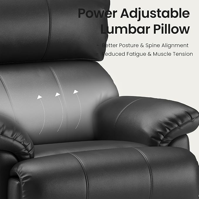 COLAMY Triple Motors Power Recliner Chair with Power Headrest & Lumbar Support Independent Adjustment for Living Room, Leather Electric Recliner Sofa Chair, Black