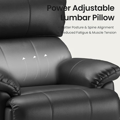 COLAMY Triple Motors Power Recliner Chair with Power Headrest & Lumbar Support Independent Adjustment for Living Room, Leather Electric Recliner Sofa Chair, Black