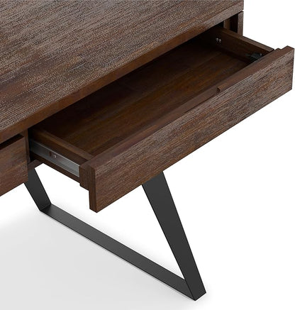 SIMPLIHOME Lowry Large Desk - 72-Inch Wide Solid Acacia Wood and Metal Writing Desk in Distressed Charcoal Brown, Modern Industrial Home Office Table with 2 Deep Drawers and Flip-Down Keyboard Tray