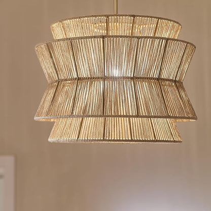 KICHLER Ophira 1-Light Pendant, Global Boho Light with Jute Shade in Champagne Bronze, Sloped Ceiling Compatible, for Kitchen or Foyer (16.75" x 22"), 52734CPZ