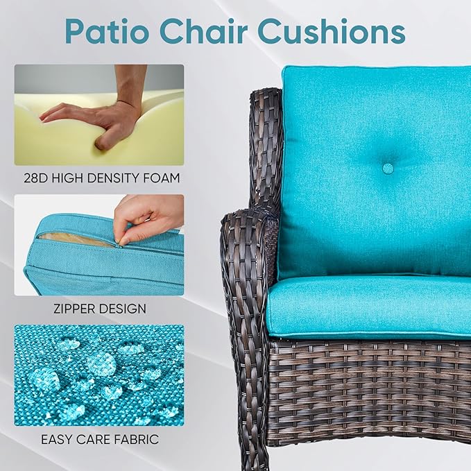 7-Piece Outdoor Patio Cushion Set - Fade & Water Resistant with Removable Olefin Cover, 22x24x4 Inch Memory Foam Cushions for Wicker Sectional Sof - Teal/Buckle