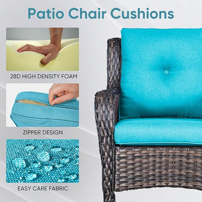 Patio Chair Cushions 5 Packs - Outside 22x24 High Back Water-Resistant Cushion with Zipper Cover for Outdoor Glider Rocking Chairs Loveseat 3-seat Couch Sofa – Teal/Buckle