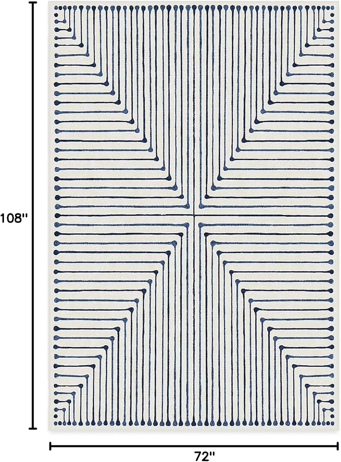 RUGGABLE x Jonathan Adler Machine Washable Modern Area Rug – Inkdrop Slate Blue 6x9, Stain-Resistant, Non-Slip – Medium Rugs for Living Room, Bedroom, Hallway, Entryway & Office–with Cushioned Pad