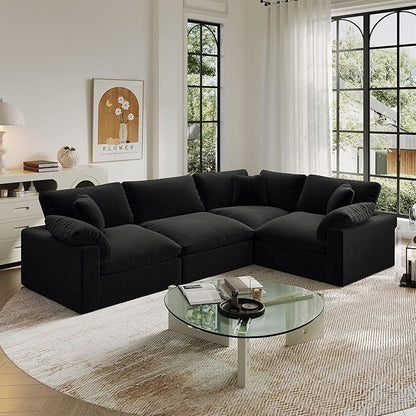 Cloud Modular Sectional Sofa,189.4" Down Filled Sofa 4 Seat with Chaise,Minimalist Sofa Cover Washable and Replaceable Couches for Living Room,Sectional Sofa Deep Seat Black