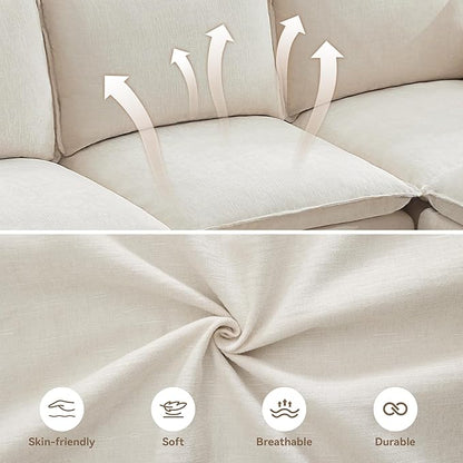 80" Cloud Modular 3 Seater Sofa with Storage Ottoman, Modern Upholstered Storage Sofa Couch Deep Seat, L Shape Sectional Sofa Chenille Comfy Couch with Armrests for Living Room, Small Space, Beige