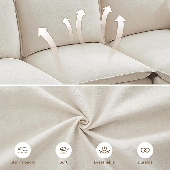 55" Cloud Modular Loveseat Sofa with Storage, Modern Upholstered Sofa Couch Small Love Seat，2 Seater Chenille Comfy Sectional Sofa with Armrests for Living Room, Small Space, Beige