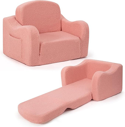 Comfy Toddler Chair & Kids, 2-in-1 Soft Couch Fold Out for Kids, Toddler Chairs Comfy 1-3 Years Old, Convertible Plush Sofa to Lounger for Girls and Boys, Pink