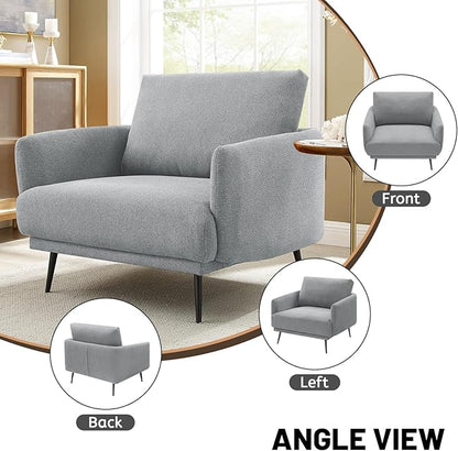 Oversized Accent Chair for Living Room Chairs Reading Arm Chair Comfy Modern Single Sofa Side Chairs with Metal Legs & Soft Cushion for Bedroom, Waiting Room (Polyster Light Grey, Set of 1)