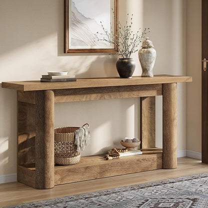 Tribesigns 63-Inch Farmhouse Console Table, 2-Tier Storage Sofa Table Behind The Couch, Narrow Long Entryway Furniture for Home Hallway, Entrance, Living Room, Brown
