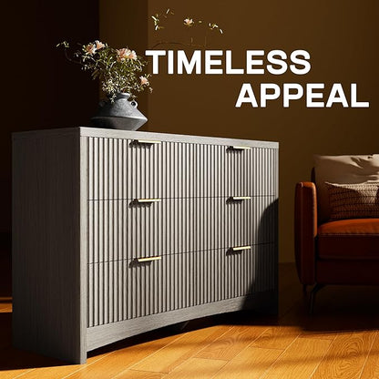 Marsail 6 Drawer Wooden Dresser with Smooth-Glide Drawers, Modern Storage Solution for Bedrooms, Living Rooms, and Hallways, Featuring Large Capacity and an Elegant Natural Wood Finish, Light Grey