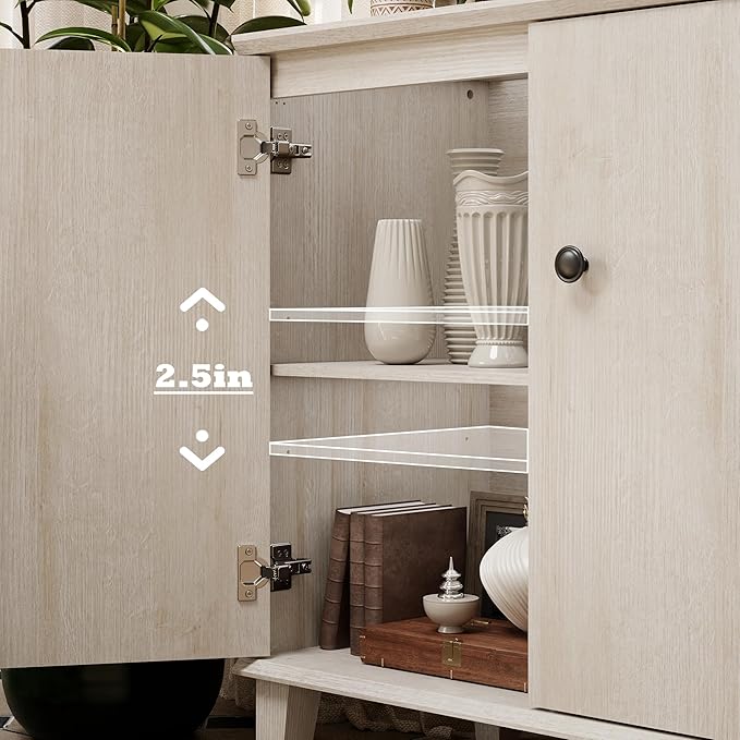 Modern Storage Cabinet 3 in 1 Buffet Storage with Wood Legs and Adjustable Shelf for Dinnig Room Living Room Entryway,Light Oak