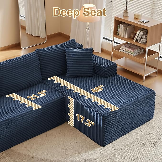105" Sectional Couches for Living Room Cloud Couch Sofa with L-Shape Upholstered Boneless Couchs Modern Modular Sectional Couch with Chaise (Blue, 105''W Right Facing Chaise)