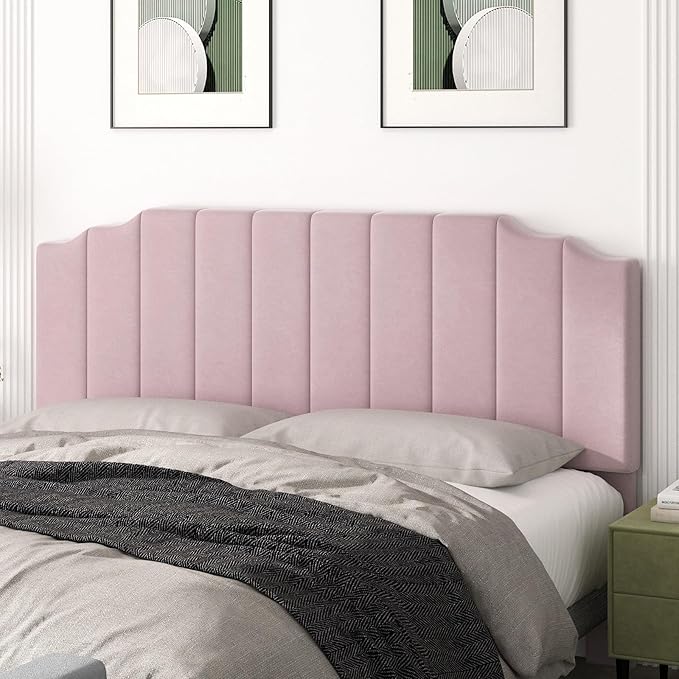 King Size Headboard Only, Velvet Wall Mounted Headboard King for Adjustable Bed Modern Upholstered Head Board Easy Assembly, Pink