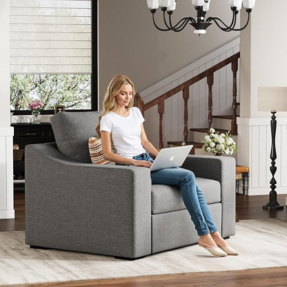 ABCASA 47" W Oversized Accent Chair Set of 2, Comfy Upholstered Sofa Chair with Large Seat and Wide Armrest, Pet-Friendly Modern Lounge Armchair for Living Room/Apartment/Bedroom, Premium Linen, Grey