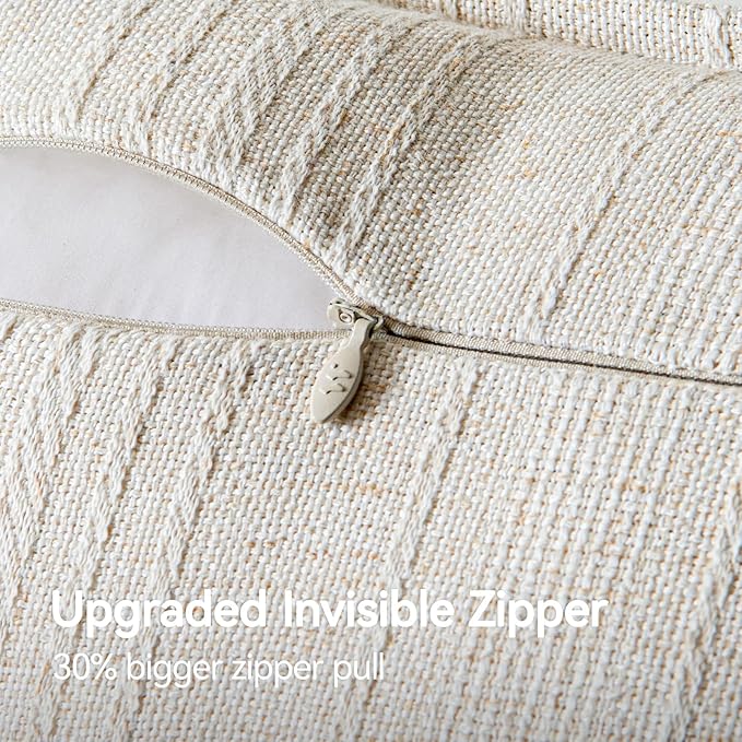 a moment Linen Pillow Covers Set of 2,Boho Farmhouse Throw Pillowcases Neutral Textured Decorative Covers for Couch Sofa, Soft Linen Blend Accent Case Cushion Christmas Home Decor 26"x26"Ivory