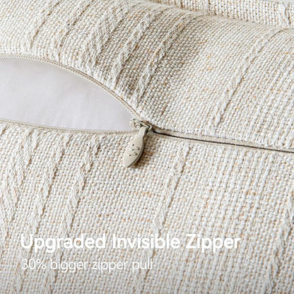 a moment Linen Pillow Covers Set of 2,Boho Farmhouse Throw Pillowcases Neutral Textured Decorative Covers for Couch Sofa Bed, Soft Linen Blend Accent Case Cushion Christmas Home Decor 18"x18"Ivory