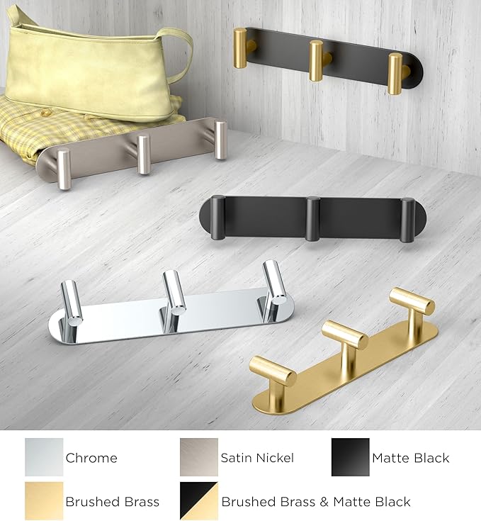 Gatco 1292MX Modern Decor Wall Hook, Coat Hat Towel Robe Hook. for Entryway Living Kitchen Bathroom Bedroom. 3-Hook, Study Matte Black on Premium Brass.