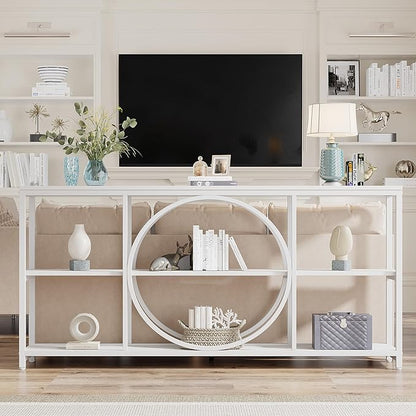 Tribesigns 70.9 inch Sofa Console Table, Modern Extra Long Entryway Tables with 3 Tier Storage Shelves Metal Frame for Foyer Hallway Living Room Behind Couch, Pure White