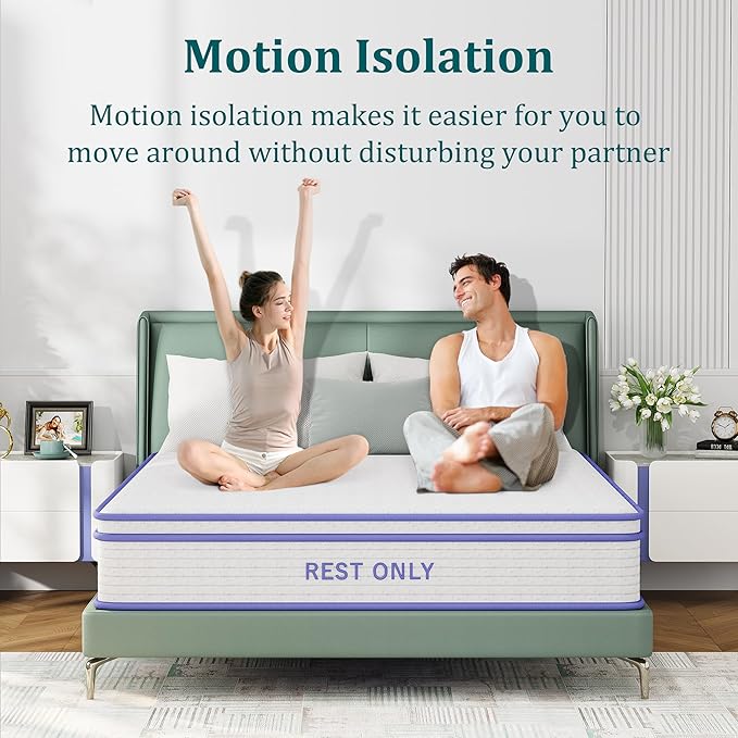King Size Mattress 10 Inch, Rest Only King Mattress in a Box, Memory Foam & Individually Wrapped Coils Pocket Spring for Motion Isolation and Pressure Relief, Medium Firm