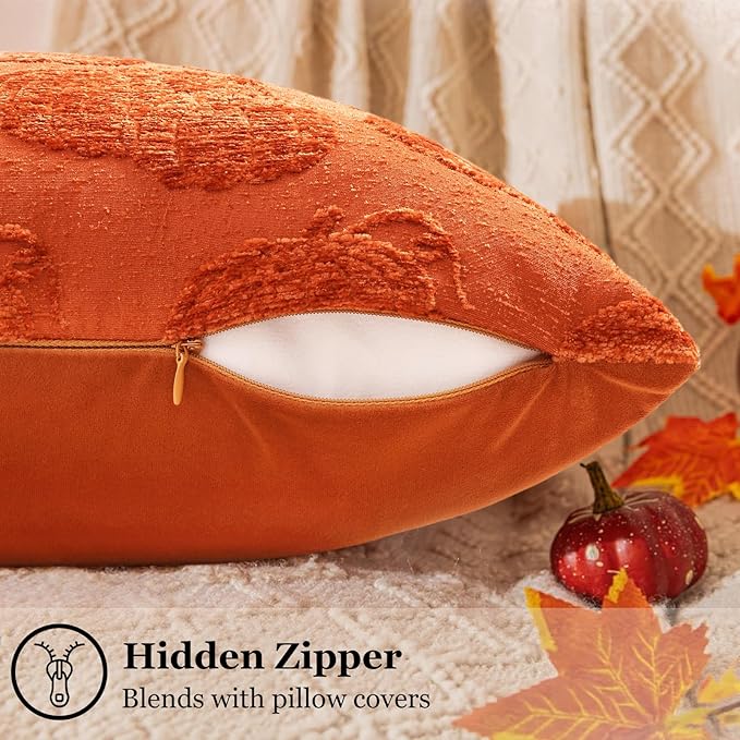 decorUhome Decorative Two Rust Pumpkins Thanksgiving Throw Pillow Covers 12x20 Set of 2, Soft Chenille Jacquard Farmhouse Textured Pillow Covers for Couch Bed Sofa Autumn Harvest Halloween Holiday