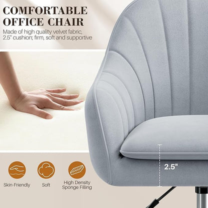 Comfy Home Office Desk Chairs Vanity Chair with Wheels Adjustable Modern Velvet Makeup Vanity Chairs for Bedroom Living Room（Grey）