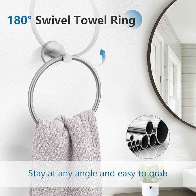 TNOMS Brushed Nickel 5 Pieces Towel Bar Set Bathroom Hardware Set Upgraded Towel Hooks,Towel Holder Set for Bathroom Stainless Steel Wall Mounted 23.6 Inch