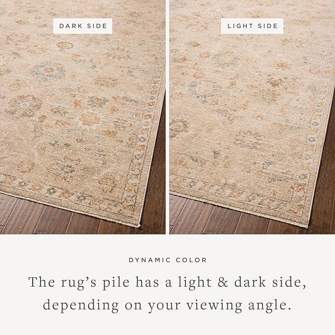 Loloi Chris Loves Julia Palma Collection PLM-11 Natural/Multi 5'-3" x 7'-6" Fringe Area Rug Vintage Style Boho Living Room Bedroom Carpet