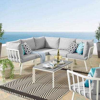 Modway Riverside Outdoor Furniture, 6-Piece Set, White Gray