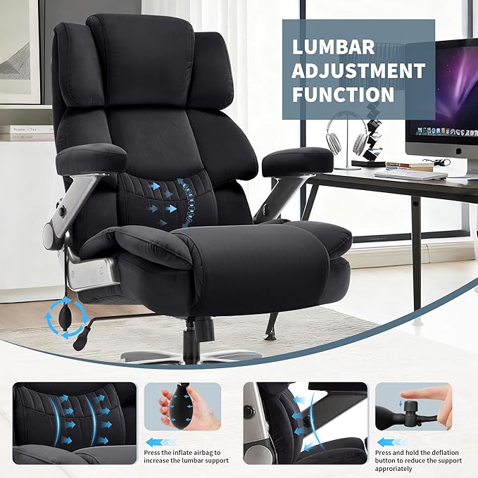 Big and Tall Office Chair 700lbs- High Back Executive Computer Desk Chair with 3D Flip-Up Arms, Adjustable Lumbar Support, Extra Wide Plus Size Seat, Heavy Duty Metal Base & Quiet Rubber Wheels