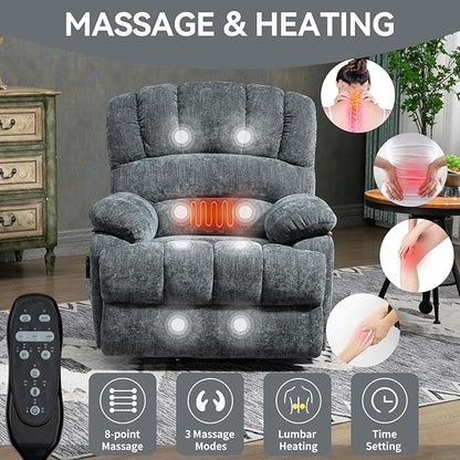 Power Lift Recliner Chair for Elderly with Heat Function, 8 Node Massage with 3 Selectable Modes, Oversized Electric Lift Recliner Single Sofa for Living Room with USB, Blue-Grey