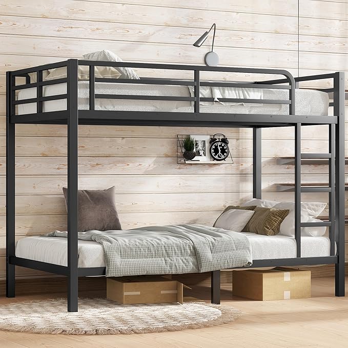Bellemave Twin XL Over Twin XL Bunk Bed for Adults, Heavy Duty Bunk Beds Frame with Build in Ladder and Full Length Guardrail, Easy Assemble Bunkbeds, Noise Reduced, Mattress Not Included, Black