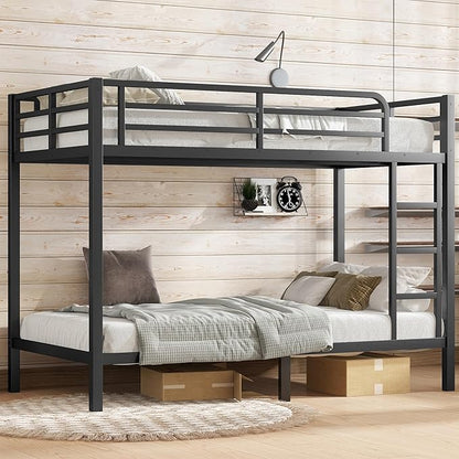 Bellemave Twin XL Over Twin XL Bunk Bed for Adults, Heavy Duty Bunk Beds Frame with Build in Ladder and Full Length Guardrail, Easy Assemble Bunkbeds, Noise Reduced, Mattress Not Included, Black