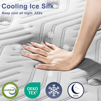Firm Queen Size Mattress 14 Inch Hybrid Queen Mattress with Gel Memory Foam-Cooling Ice Silk Top, Support&Back Pain Relief, Individual Pocket Spring, CertiPUR-US Certified Mattress in a Box