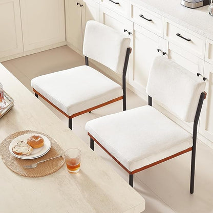 Modern Dining Chairs Set of 2,Kitchen Chairs with Thick Cushions and Adjustable Foot Pads, Upholstered Fabric Dining Room Chairs with Sturdy Metal Legs,White