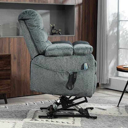 3-Motor Lift Chair with Adjustable Seat Height Zero Gravity Lay Flat Recliner with Heat Massage, Big Man Lift Recliners 400 lbs for Elderly Storage Cup Holders, Tall Man Recliner