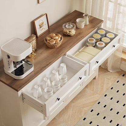 Gizoon Farmhouse Kitchen Sideboard Buffet Cabinet with Storage, Wood Coffee Bar and Storage Sideboard with Drawers and Doors for Kitchen, Dining Room, 15.7" D x 55.1" W x 35.3" H, White/Rustic Brown