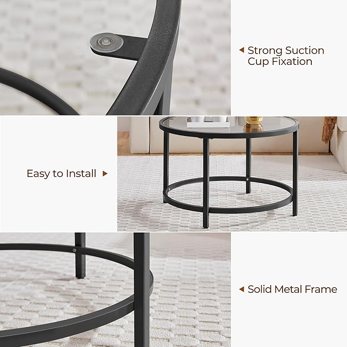 Yaheetech 27.6" Round Glass Coffee Table, Small Coffee Table for Living Room，Black Circle Coffee Tables Center Tables with Glass Top, Office & Apartment